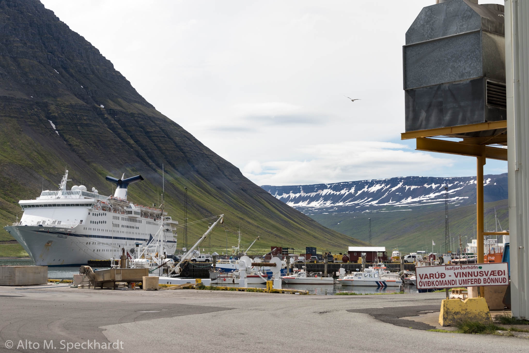 Kreuzfahrtschiff im Hafen Isafjördur